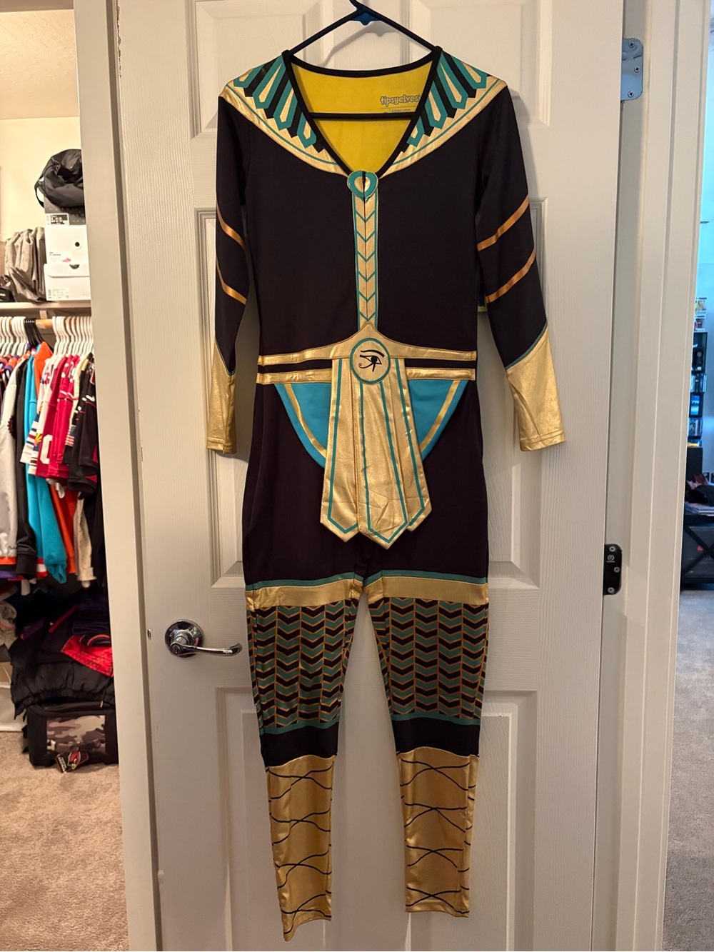 Tipsy Elves Black, Gold, and Teal Egyptian-Style Costume Jumpsuit